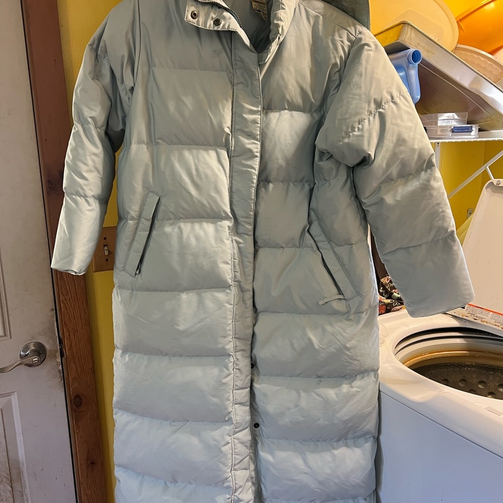 Long Puffer Coat in Light Sage Green - Women's Winter Coat